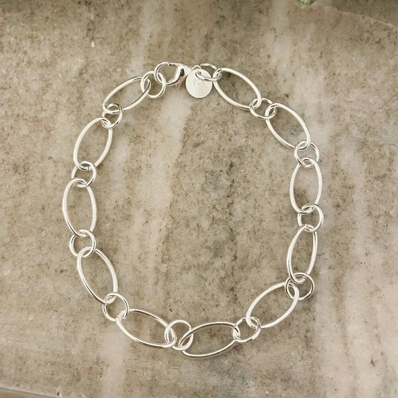 925 Sterling Silver Oval Link Bracelet Dainty Bracelet Round Circle Link Chain - Picture 2 of 5